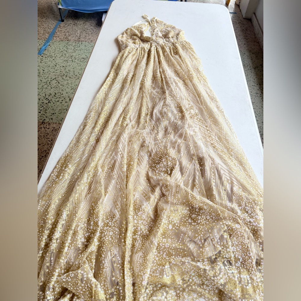NWT Luxxel Gold Sequin Formal Dress. Size Medium. - Picture 5 of 13